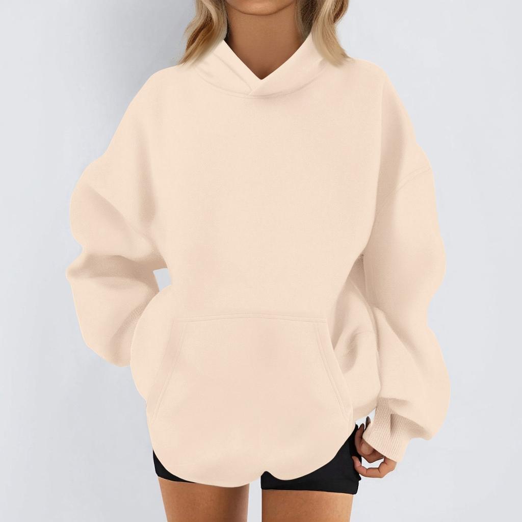 Women's Fashion Casual Long Sleeve Solid Color Hooded Sweatshirt Tops