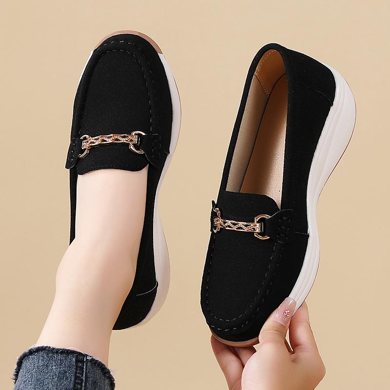New Thick Soles Increase Women's Loafers Spring and Autumn Casual Leather Shoes Comfortable Sports Lazy Shoes Light Walking