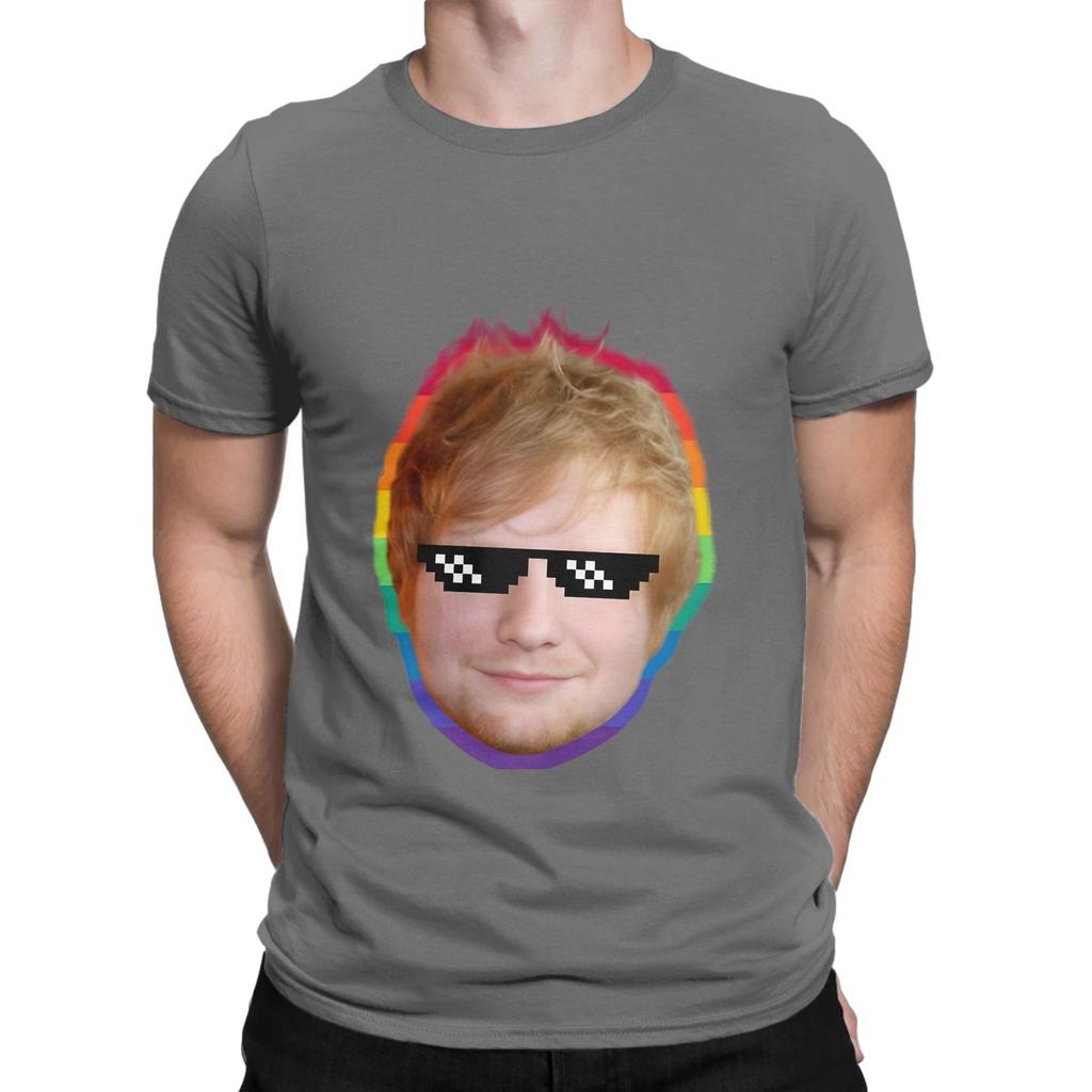 Singer Face And Rainbow Outline Funny 100 Cotton TShirt EEd Sheeran Tops Tees For Unisex