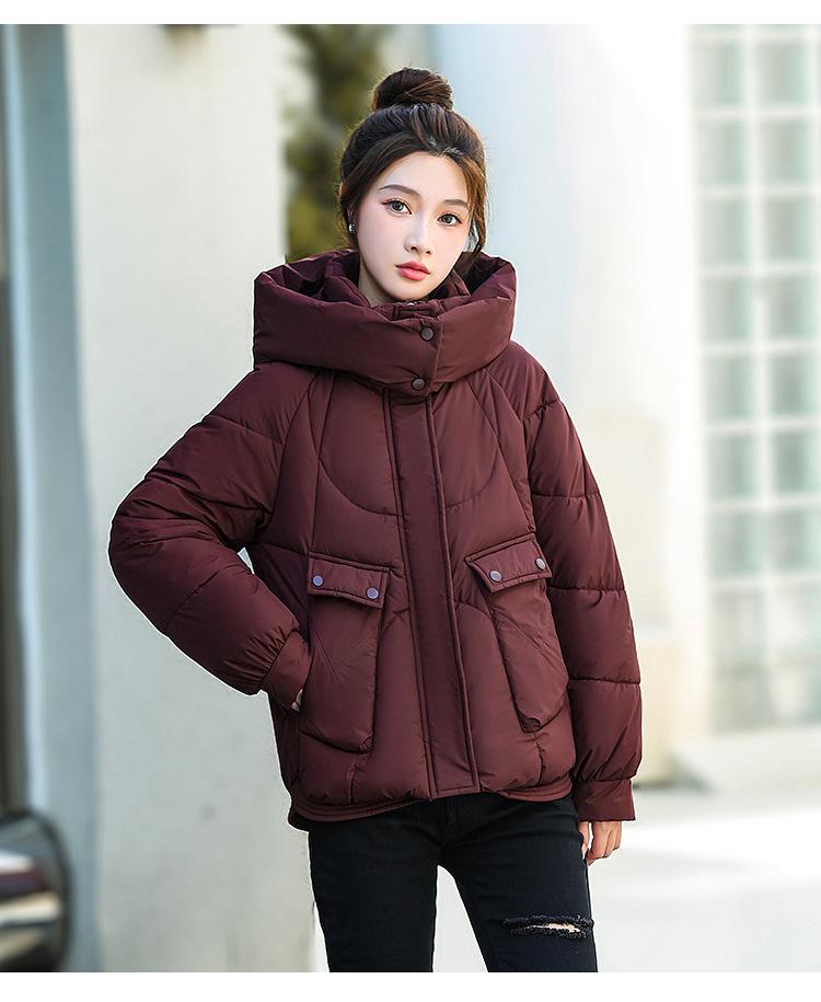 Women’s Short Hooded Windproof Thicken Warm Winter Jacket With Raglan Sleeves