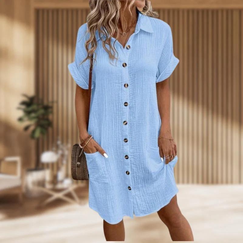 

Женское хлопковое льняное платье с коротким рукавом, V-образным вырезом, застегивающееся на пуговицы, плиссированное, свободное, повседневное, миди-платье XXXXL синий
