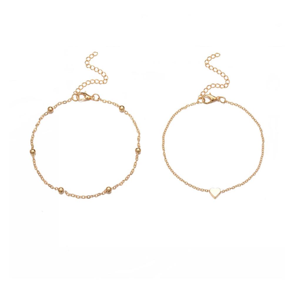 European & American Style Heart Pendant Double-Layer Anklet - Women's Beach Holiday Jewelry