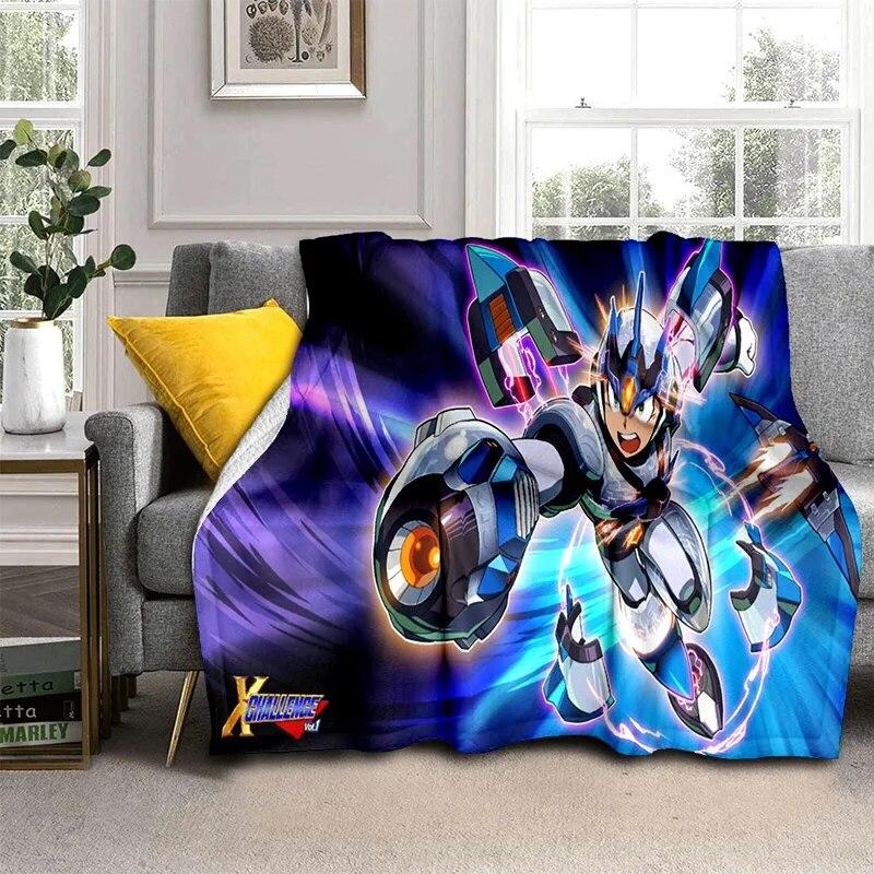 Retro Games Megaman Rockman Cartoon Blanket,Soft Throw Blanket for Home Bedroom Bed Sofa Picnic Travel Office Cover Blanket Kids