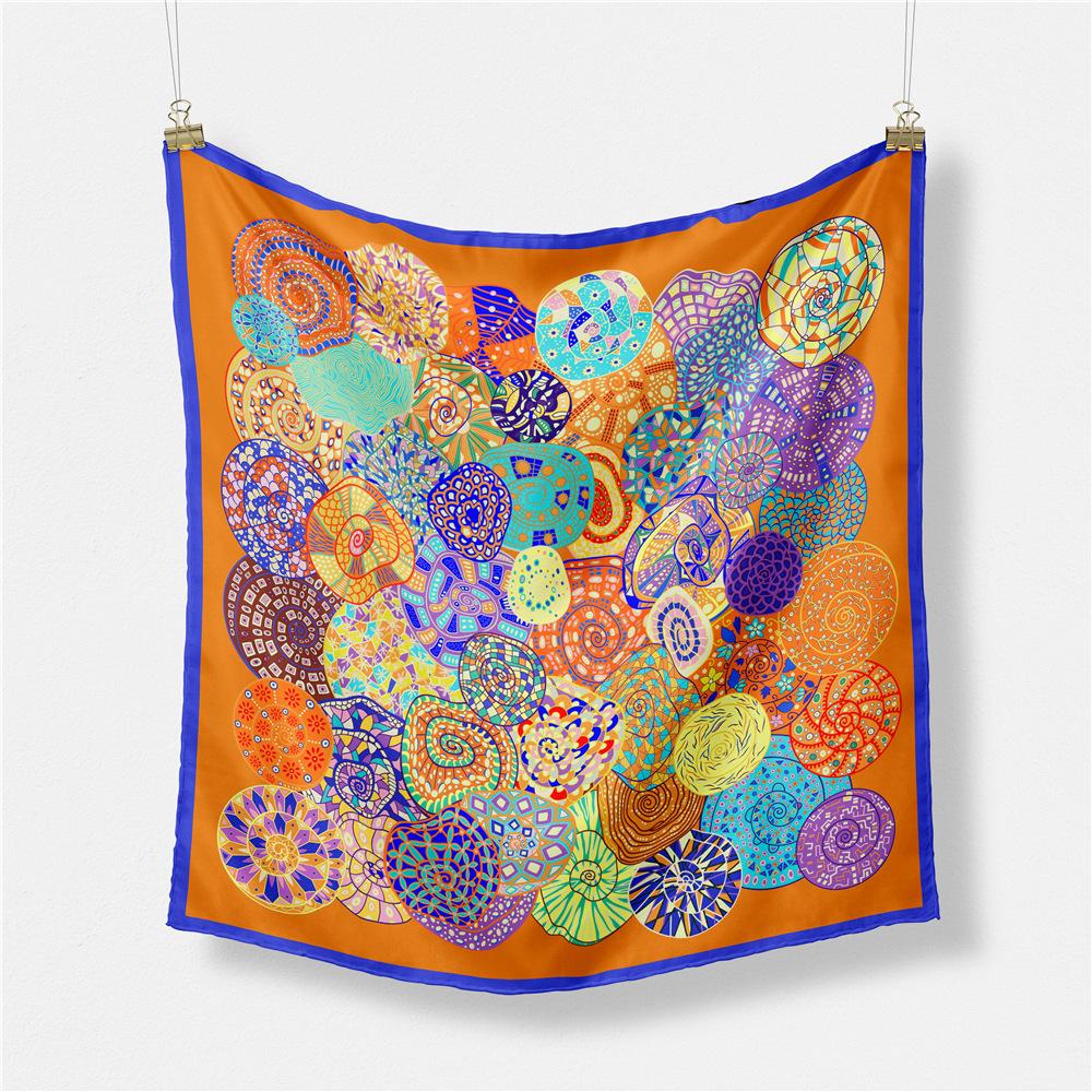53cm Fashion Square Scarf Women Design Snail Print Luxury Silk Scarf Bandana Headband Hijab Neckerchief For Ladies