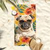 Oversized Quick-Dry Pool & Bath Towel with Pug Print Knit Fabric Machine Washable Animal Theme Towel for Adults Extra Soft