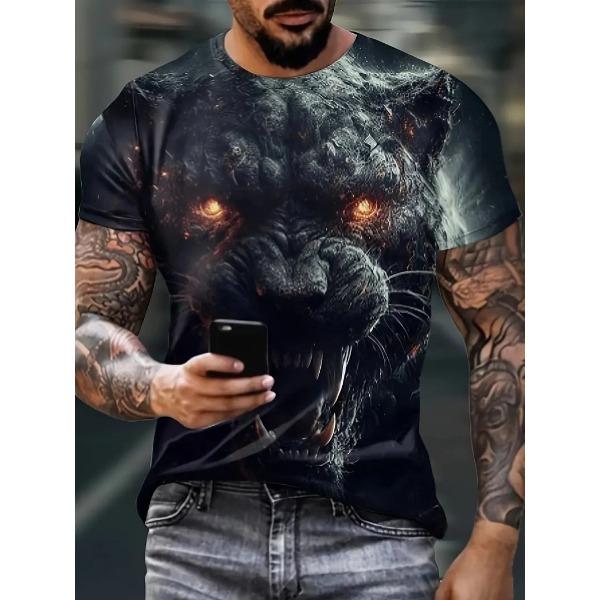 Summer Round Neck 3D Print Wolf Pattern Top Fashionable Casual Short Sleeved Men's T-shirts
