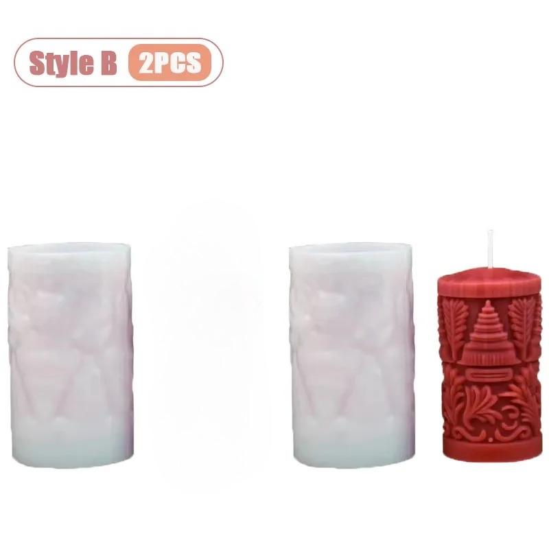 1-4PCS Christmas Cylinder Candle Mold Silicone Pillar Mold for DIY Aromatherapy Wax Candle Holiday Home Decoration Craft