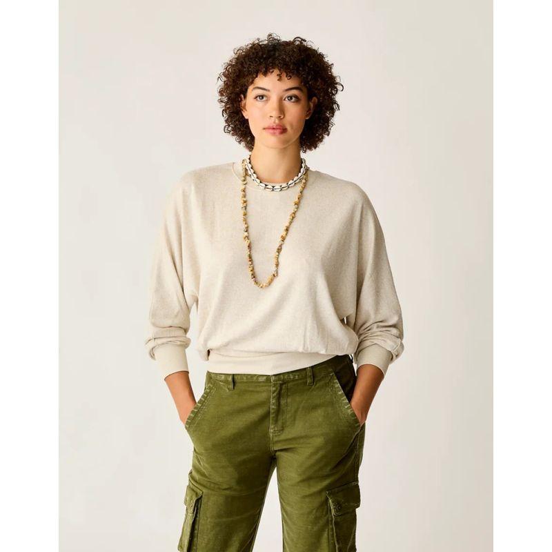 Carve Designs Soft Glutinous Dolman Loose One-Piece Sleeve Design Rib Patchwork Hem Long Sleeves Tops