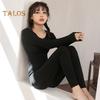 2 Teile/satz Winter Damen Thermo-Unterwäsche Set O-Ausschnitt Nahtlose Langarm Warm Slim Fit Hochelastisches Kaltwetter-Pyjama-Set Homewear