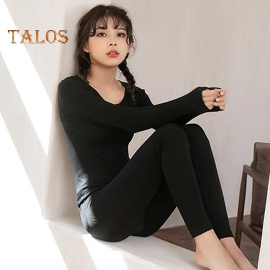 2 Teile/satz Winter Damen Thermo-Unterwäsche Set O-Ausschnitt Nahtlose Langarm Warm Slim Fit Hochelastisches Kaltwetter-Pyjama-Set Homewear