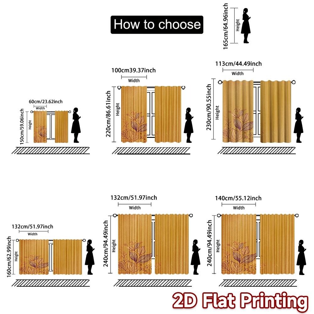 2D flat printing 2pcs Curtain Window Drapes Autumn Leaves on Orange Digital Printed Polyester Drapes Family Party Decoration for