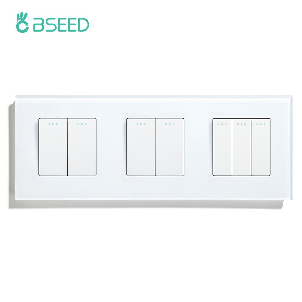 BSEED 1/2/3 Gang 1 Way Mechanical Wall Light Switch Double Button Switch EU Standard Glass Panel 10A For Home Lighting Control