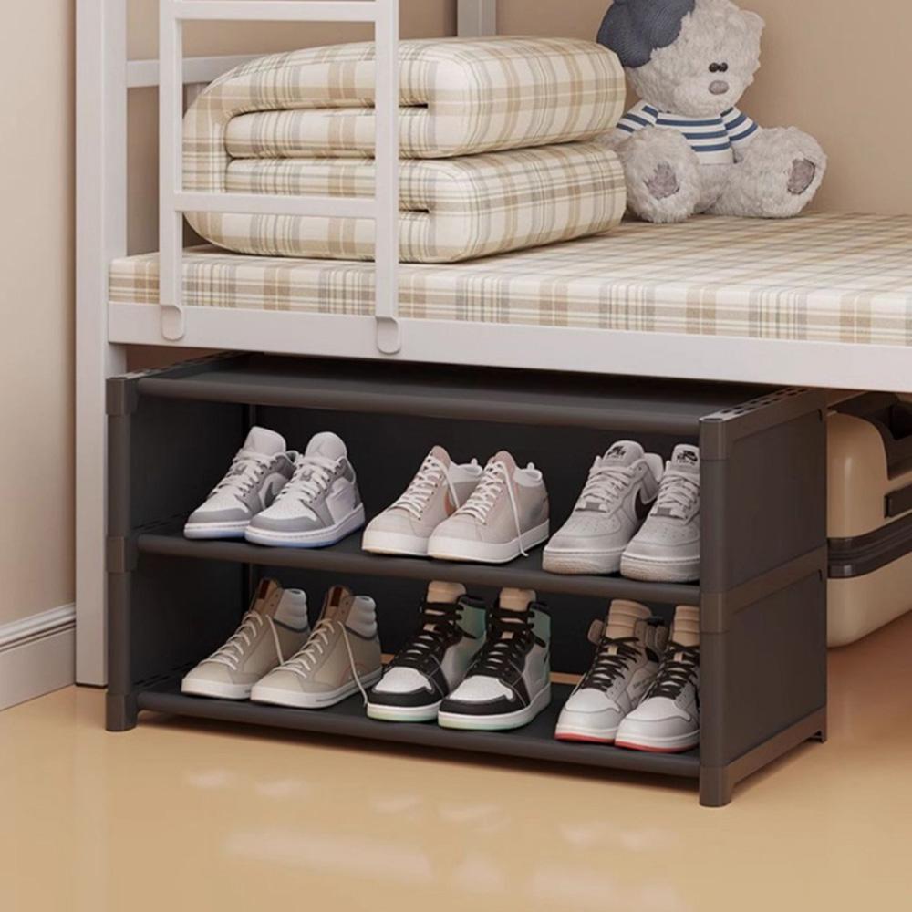 3 Tier 56.5cm Shoe Rack Space Saving Slim Under Desk Dorm Storage Organizer Multi-Function Dustproof