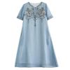 Simple and Casual Summer New Cotton and Linen Literary and Ethnic Style Embroidery Loose Short-sleeved Dress Women