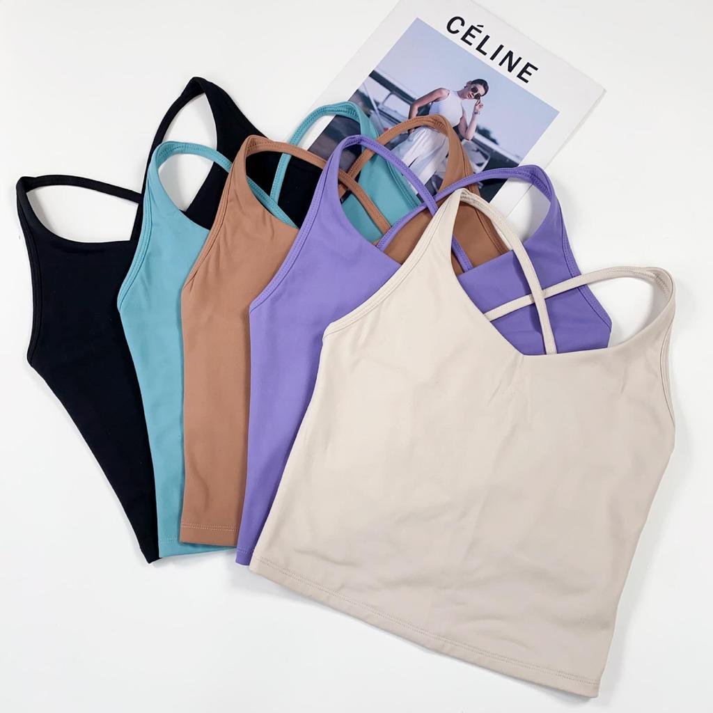 Women's 2025 Yoga Tank Top with Thin Straps, Beautiful Back, and Chest Pad - Perfect for Running and Fitness.