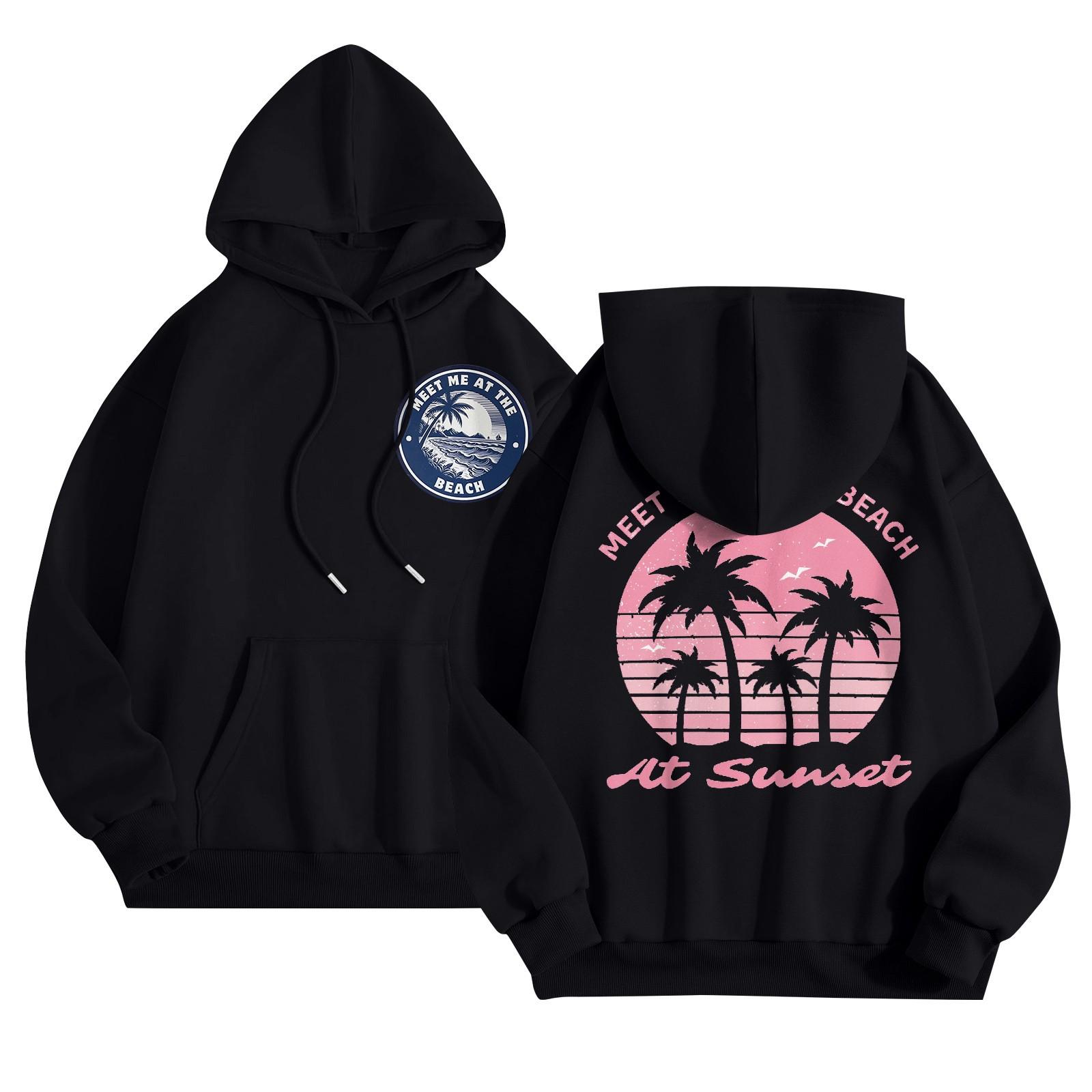 

Графические толстовки с капюшоном для женщин Милый пуловер с длинным рукавом Опрятные толстовки с капюшоном с принтом букв Осень-зима S чёрный