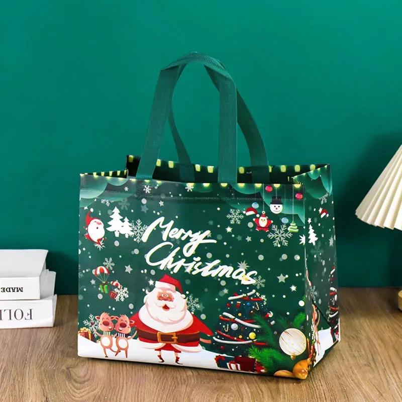 1pc Merry Christmas Gifts Bags Santa Elk Non-woven Candy Gift Packaging Tote Bag Xmas New Year Party Decor Noel Shopping Pouch