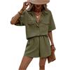 Fashion Women'scolor Single Breasted Short Sleeved Shirt Loose Casual Shorts Set