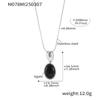 Fashionable Black Agate Pendant Necklace with Adjustable Stainless Steel Long Chain