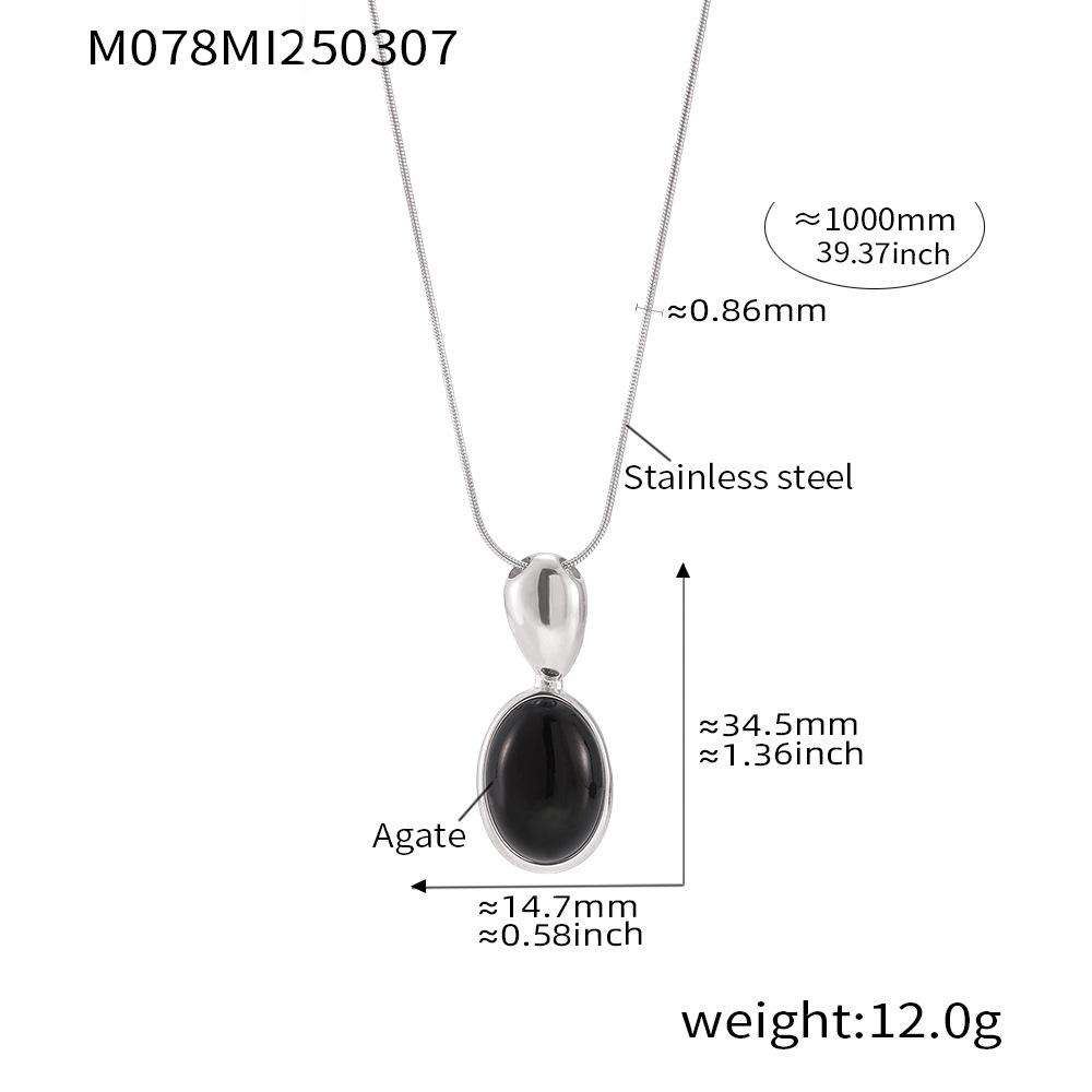 Fashionable Black Agate Pendant Necklace with Adjustable Stainless Steel Long Chain