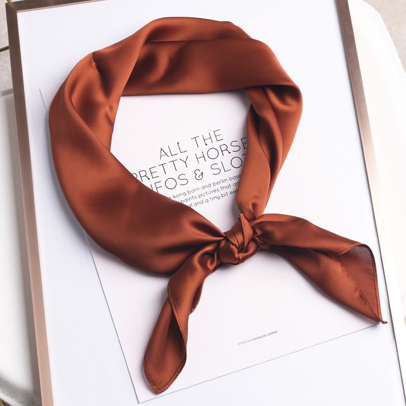 

Шарф из искусственного шелка женский 70 квадратный шарф однотонный универсальный профессиональный шарф для стюардессы модный высококачественный солнцезащитный платок на голову 70 темно-коричневого