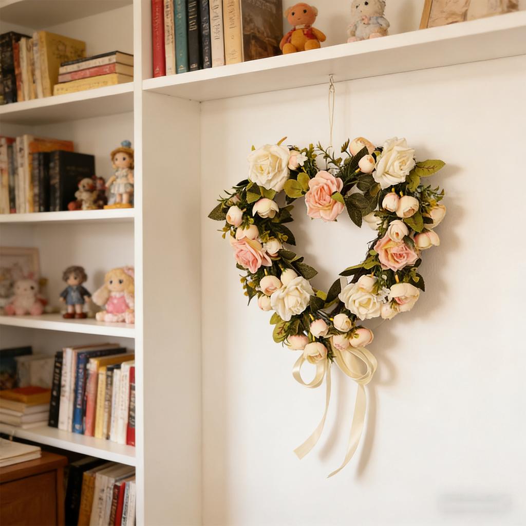 3D 40cm Rosenherz-förmiger Blumenkranz, Frühling/Sommer Kunstblume, Valentinstagsdekoration, Hochzeitsarrangement, Heimwanddekoration