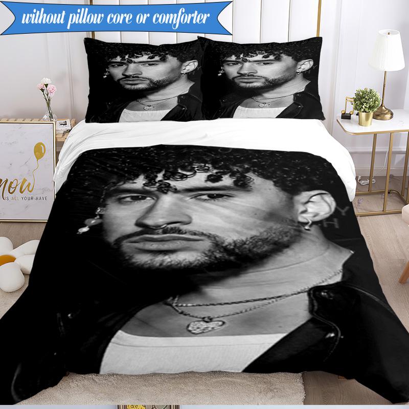 Bad Bunny Collage 3pcs K-pop music group Bedding set,Ideal for Bedroom, Dormitory,Including Duvet Cover And 2pcs Pillowcases,Fan gifts