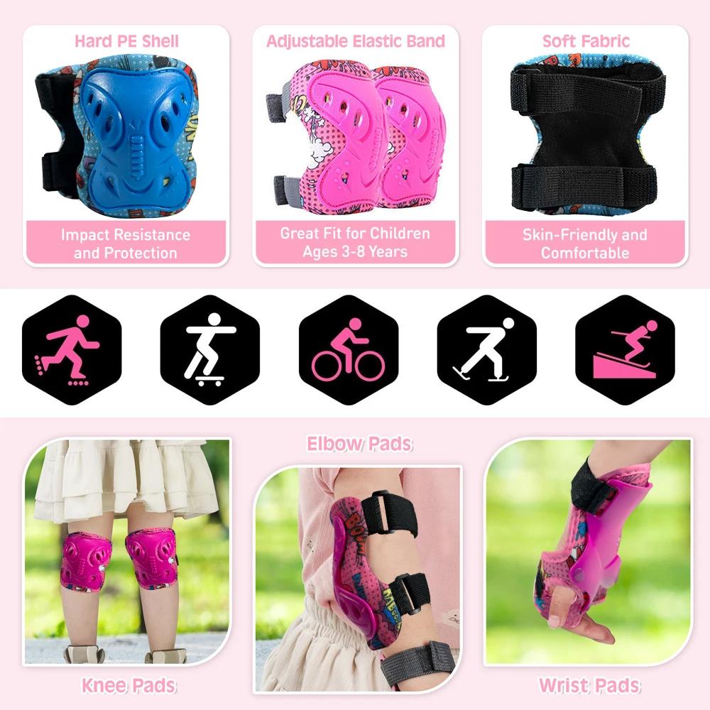 6Pcs Kids 3-12 Years Knee Elbow Pads Guards Protective Gear For Roller Skates Cycling Bmx Bike Skateboard Inline Scooter Riding