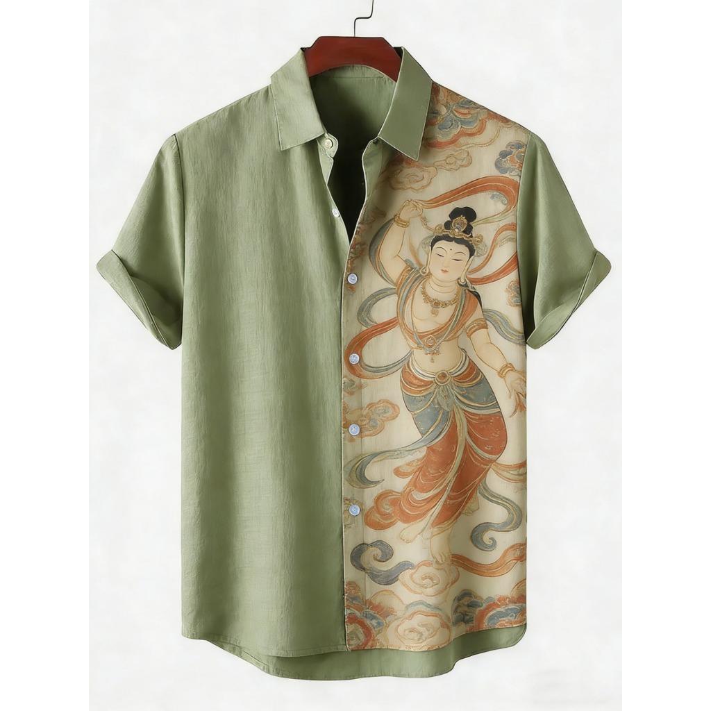 2026 Daily Men's Casual Short Sleeved Shirt with Natural Ethnic Pattern Printed Shirt Hawaii Beach Vacation Clothing