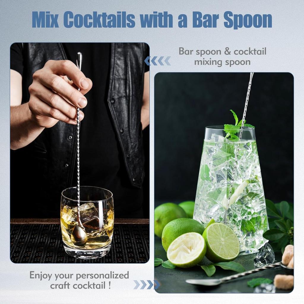 3Pcs Stainless Steel Bar Spoon, Ergonomic Stirring Spoons for Effortless Cocktail Mixing, Twist-Handle Cocktail Spoon for Precision Stirring