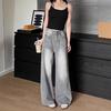 Women's American Mocha Gray Wide-Leg Jeans: Summer Retro High Street Loose Fit, Versatile Long Mop Pants