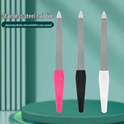 Stainless Steel Nail File with Plastic Handle, Durable Grinding & Polishing Nail Art Tool