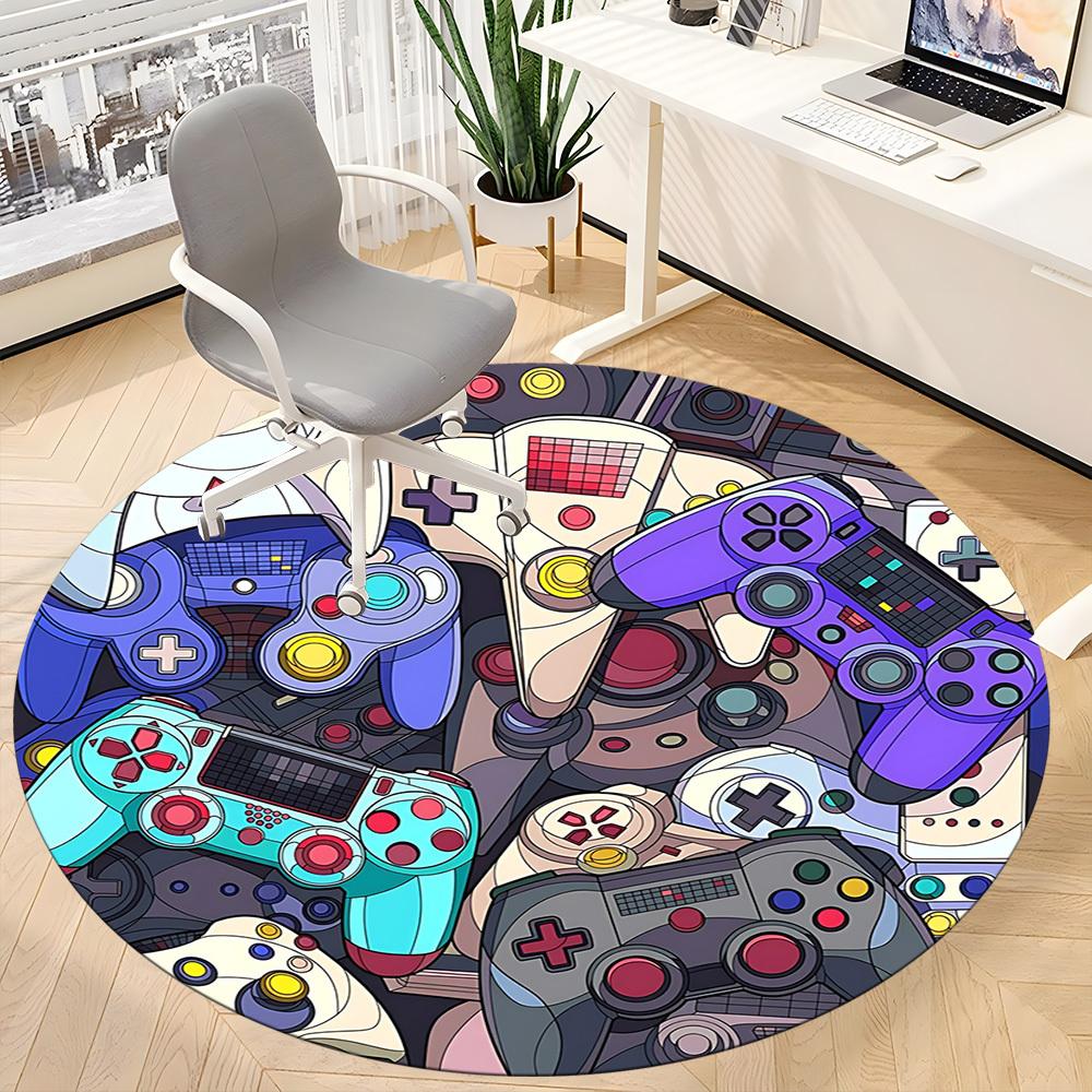 1PC Gaming Controllers Office Round Area Rug, Indoor Mat Suitable ForOffice, Under Office Chairs Bedroom Living Room Home Decor, Room Deco, D131