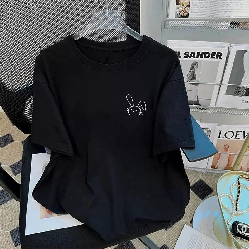 

Womens Red Short Sleeve Tshirt Base Layer Top Trendy Ins Style Clothing 2026 New Year Rabbit Zodiac Year Fashion S