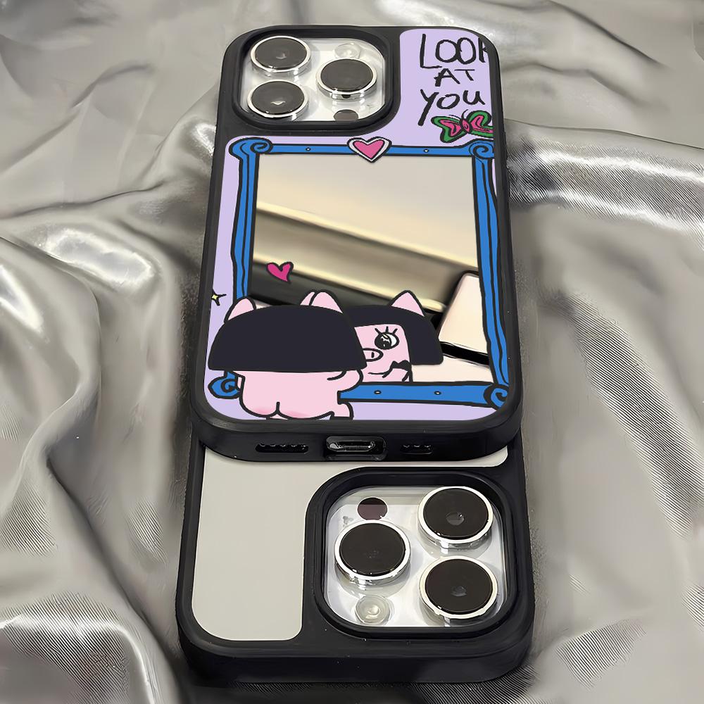 Mirror Phone Case for iPhone 15 11 13 14 for 15 16 Pro Max 12 13 16 Pro Cloud Flower and Animal Cute Style Phone Case