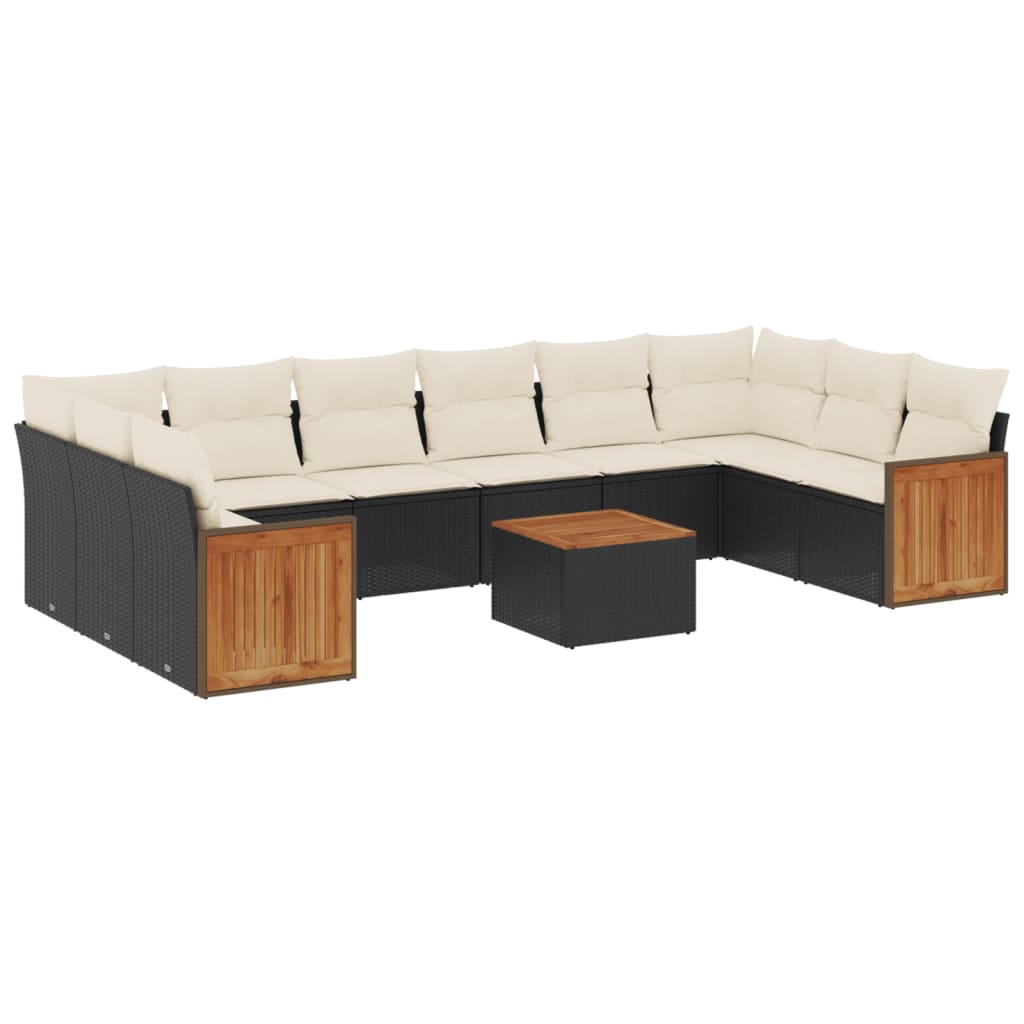 Vidaxl 11-Cz. Garden Lounge Set, Cushions Black Rattan Pe