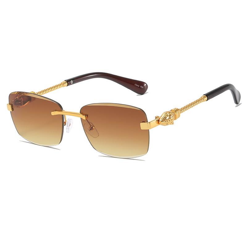 Spice Girl Frameless Sunglasses Women'S Metal Leopard Head Premium Sense Sunglasses Street Shooting Personality Versatile Glasses Men