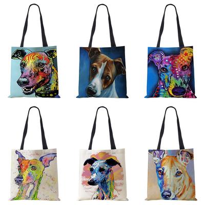 Damen-Handtasche, Leinen-Tragetaschen mit Hunde-Aufdruck, lässig, für Reisen, Strand, Geschenktaschen