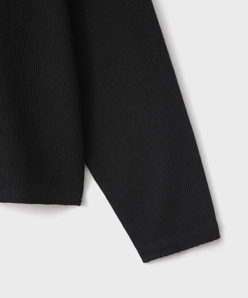 Bellie City Grid Crop Henley Neck Long Sleeve - Black