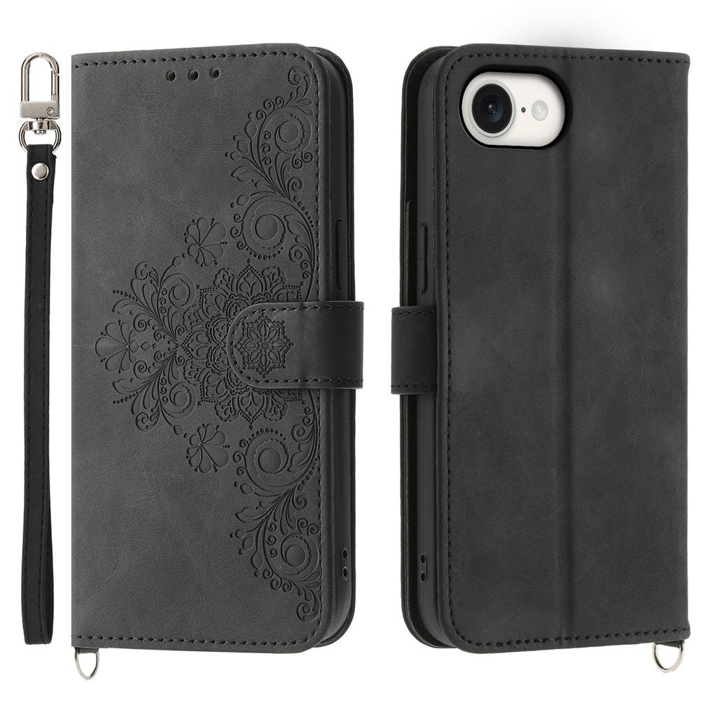 For iPhone 16e Leather Case Multiple Card Slots Phone Cover with 2 Straps