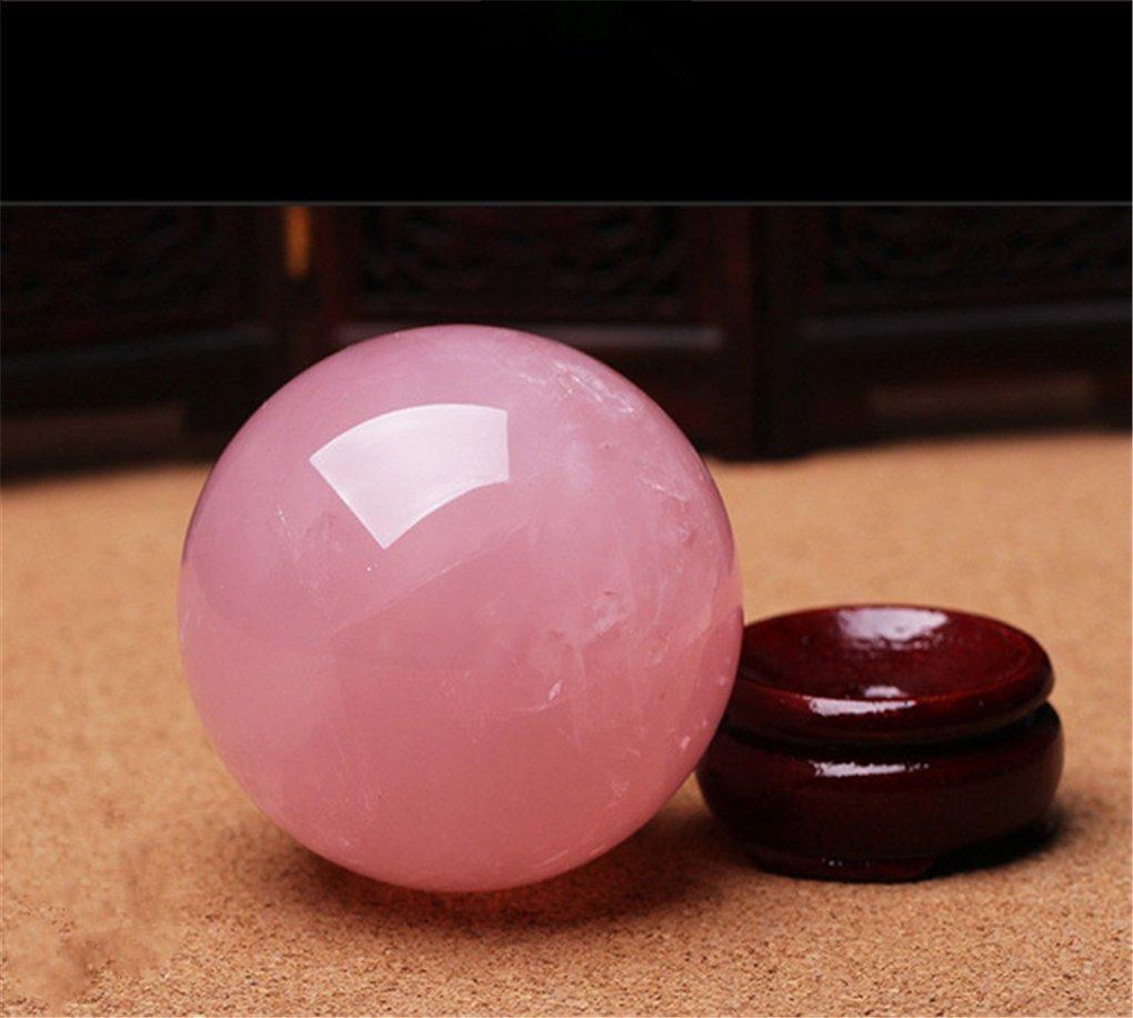 (YISHUI) Feng Shui Natural Crystal Ball, Pink, High Quality, with Stand Set, Purification, Good Fortune, Amulet, Power Stone, Round Ball Accessory (8c