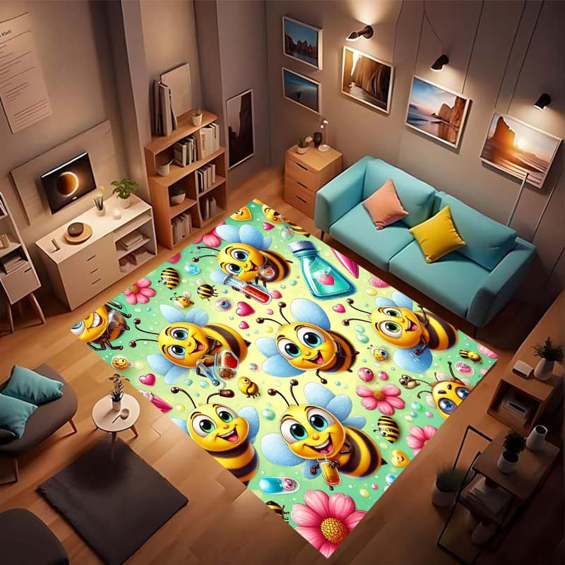 3D cartoon cute bee pattern non-slip rug, soft flannel, washable, non-slip backing, suitable for living room, bedroom, bathroom,