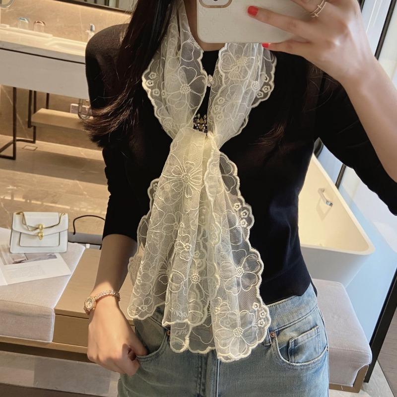 Spring And Summer Exquisite Embroidered Lace Silk Scarf Long French Super Fairy Yarn Belt Korean Version