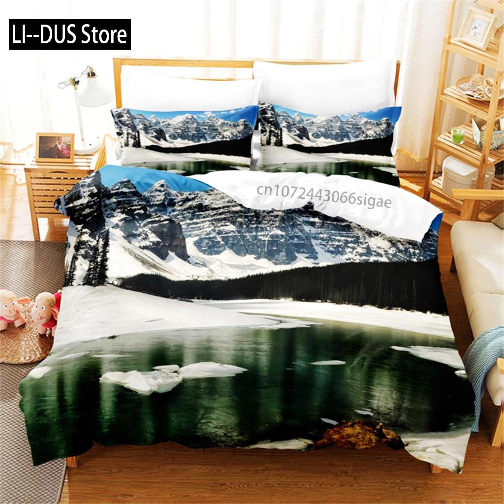 Natural Scenery Duvet Cover Snow Mountain Rural Sunset Bedding Set Comforter Cover Set Bedding Set Women Children Bedroom Decor