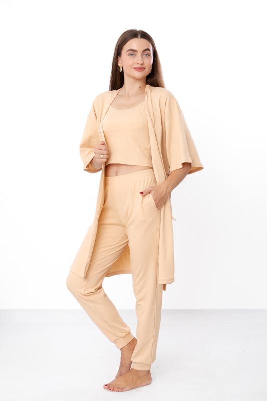 Set – Women's Relax Fit Homewear Robe + Top + Pants, Practical Design, Any season, 8449-050 HC