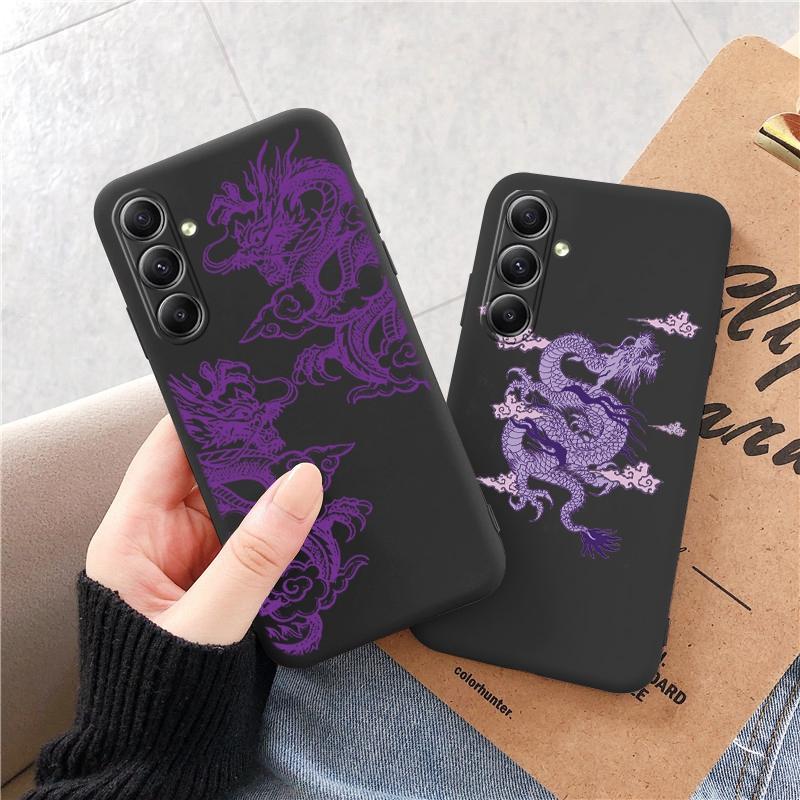 Chines Loong Patterned Soft Silicone Black Case For Xiaomi Redmi Note 13 Pro 13C Poco C65 Samsung A55 S24 iPhone Camera Protective Shockproof Cover