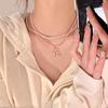 Spring/Summer Double Layered Pearl Bear Pendant Choker Necklace for Women