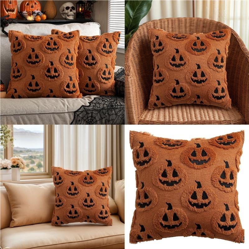 2Pcd Halloweens Decorative Pillow Cover Soft Pumpkins Designs for Living Room J0MC