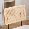 Vintage Rattan Office Chair with Wheels - Adjustable Swivel Desk Chair with Chenille Fabric Seat & Wooden Frame for Home Office, Living Room (Ivory)
