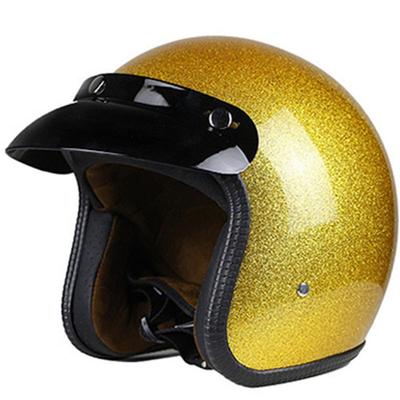 Moto přilba 3/4 Open Face Vintage Casco Moto Jet Scooter Cyklistická přilba Retro Dot Approved Casque Gold Shine